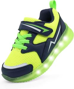 Детские кроссовки YESKIS для мальчиков и девочек со светодиодной подсветкой, легкие, сетчатые, дышащие, очаровательные, для бега, для малышей и маленьких детей, зеленый