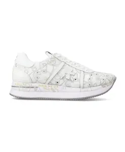 Белые кроссовки с зелеными шнурками Premiata, белый