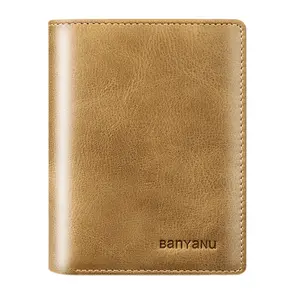 Banyanu Кожаный картхолдер для мужчин, Khaki-Money Storage Vertical-Anti-Skimming