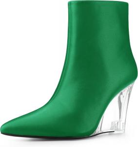 Женские ботильоны Allegra K с прозрачным каблуком, острым носком и сандалетом на танкетке, Dark Green
