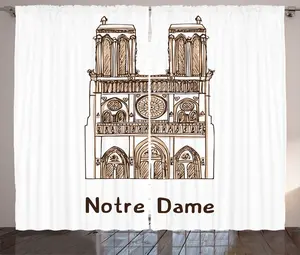 Штора в деревенском стиле Нотр-Дам де Пари от ABAKUHAUS, пейзажное искусство, спальня, присборенная тесьма, с петлями и крючками, 280 x 225 см, пастельно-коричневый, темно-какао Abakuhaus