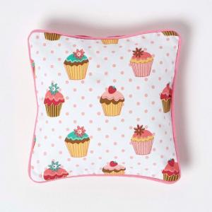 Хлопковый чехол на подушку HOMESCAPES с кексами 30 x 30 см