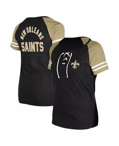 Женская черная футболка New Orleans Saints Lace-Up Raglan New Era