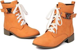 Женские боевые ботинки на шнуровке с низким каблуком и круглым носком, удобные ботильоны BLXQPYT, Orange