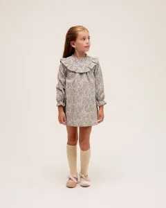 Детское платье с цветочным узором и воланом на воротнике Dadati, серый