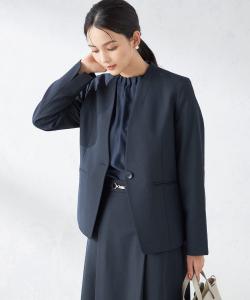 Легко стирающийся, простой в уходе, не образующий катышков, эластичный, быстросохнущий твидовый жакет без воротника Avv, цвет Navy