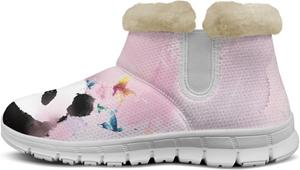 Женские короткие ботинки Howilath Panda с принтом, пушистые зимние сапожки с противоскользящей подошвой, Panda Butterfly