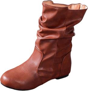 Женские ботильоны с мягким голенищем, на плоской подошве, стильные туфли на клиновидном низком каблуке, удобные повседневные короткие ботинки Generic, Brown