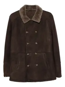 Двубортная куртка с меховым воротником Barba, коричневый