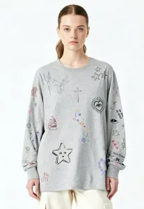 Футболка с длинными рукавами и принтом в виде флэш-татуировок. Mira Paris, Mottled Grey