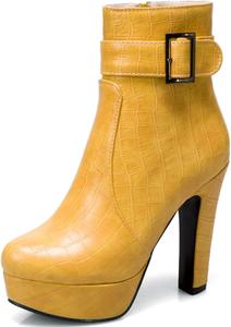 Женские ботильоны на толстом каблуке с круглым носком и молнией Renessmi, Yellow 1