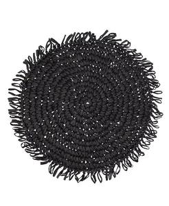 Набор подставок для столовых приборов с бахромой из рафии в деревенском стиле, 4 шт., 14 x 14 дюймов Saro Lifestyle, черный