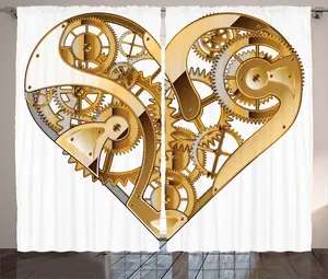 Шторы ABAKUHAUS в стиле индустриального рустика, механическая технология Love, универсальные ленточные шторы для гостиной с петлями и крючками, 280 x 225 см, золотисто-белый Abakuhaus