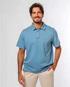 Мужская голубая рубашка-поло из пике Wickett Jones, светло-голубой