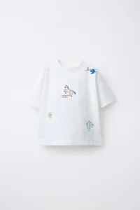 Футболка с вышивкой Zara, экрю