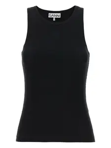 Топ с вышитым логотипом Ganni, черный