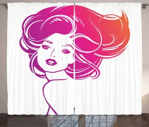 Шторы ABAKUHAUS Hairdresser Rustic, тропический яркий цвет, универсальные ленточные шторы для гостиной с петлями и крючками, 280 x 225 см, пурпурно-розовый и жженый оранжевый Abakuhaus