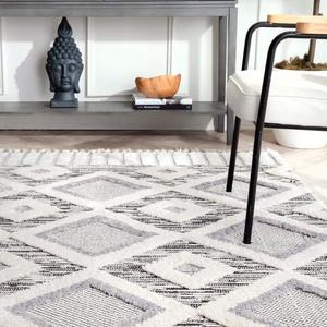 Ковер nuLOOM, 92 x 153 см, Journey Shaggy Checkered Tiles с кисточками, Grey