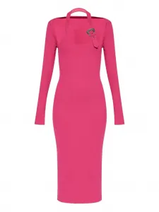 Платье миди в рубчик с пряжкой в стиле барокко Versace Jeans Couture, розовый