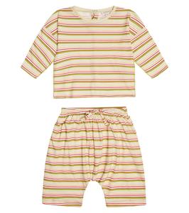 Комплект из хлопковой футболки и шорт в полоску Baby Anthurium Caramel, Multi Stripe