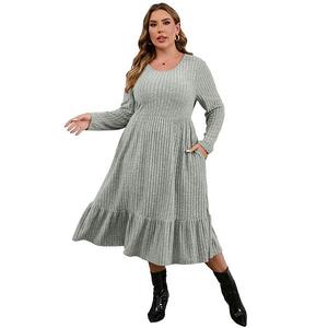 Платье миди с длинным рукавом и рюшами по подолу для женщин Plus size Seoria, Apricot