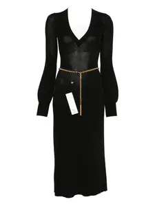 Платье миди с рукавами-фонариками и V-образным вырезом Elisabetta Franchi, черный