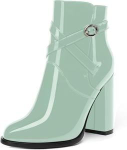 Женские ботильоны SKYSTERRY на высоком каблуке 4 дюйма с круглым носком, для вечеринки, лакированные, на низком подъеме, Turquoise