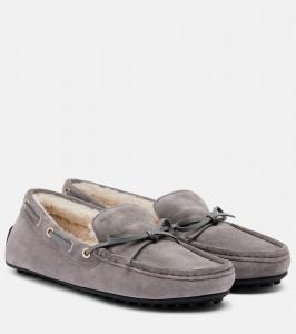 Гоммино замшевые топсайдеры с подкладкой из овчины Tod's, Carbone Chiaro+Avorio