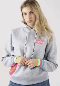 Толстовка Zwillingsherz "Always Happy", полоски с капюшоном с принтом, серый