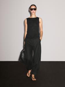 Топ из 100% хлопка с драпированной спинкой и глубоким вырезом Massimo Dutti, черный