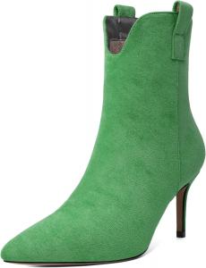 Женские ботильоны SAMMITOP с каблуком-стойкой, туфли на шпильке, ботильоны с заостренным носком, молния, сексуальные туфли для платья, каблук 6,35 см, Olive Green