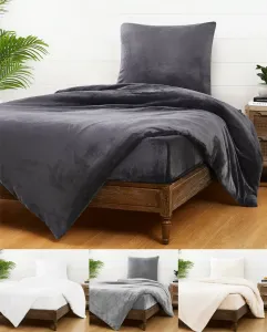 Комплект постельного белья из флиса Тедди JACK, однотонный, 155 x 220 см, плюшевый кашемировый оттенок, белый, серый, антрацитовый, кремовый, синий, черный, теплый, цвет: антрацитовый Jack
