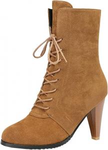 Женские ботильоны Uniquelly на высоком каблуке, шнуровка, ботинки до щиколотки, круглый носок, винтажные, элегантные короткие ботинки, зимняя обувь, Brown