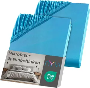 Простыня на резинке DreamScience Microfiber 180 - 200 x 220 см, бирюзового цвета, 2 шт. в упаковке для кроватей с пружинным блоком высотой до 32 см - мягкая и эластичная, эластичная по всей поверхности, не требует глажки NYVI