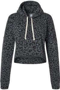 Женская укороченная толстовка с капюшоном J. America, цвет black leopard triblend