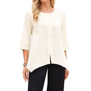 Женская блузка-туника с асимметричным низом и застежкой на пуговицы Inspire Chic, Beige