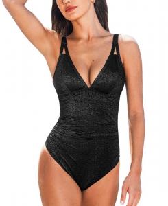 Женский сверкающий слитный купальник с глубоким вырезом Cupshe, Black