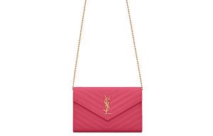 Монограммная кожаная сумка через плечо, женская наплечная сумка розово-красный SAINT LAURENT