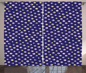 Штора ABAKUHAUS в стиле ретро, контрастные муаровые круги, универсальные ленточные шторы для гостиной с петлями и крючками, 280 x 245 см, цвет: пурпурно-серый, индиго