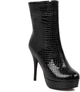 Женские модные ботильоны на высоком каблуке с боковой молнией, платформой и острым каблуком, с круглым носком, удобные короткие ботинки для платья No Brand, 38 Black