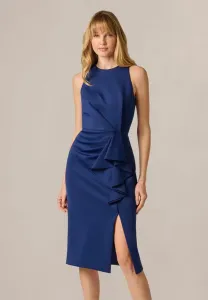 Платье-Футляр средней длины с оборками и бретелями через шею Adrianna Papell, Navy Sateen