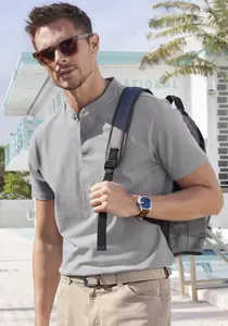 Рубашка-поло John Devin "с воротником стойкой", стандартного кроя, из хлопкового пике, серый