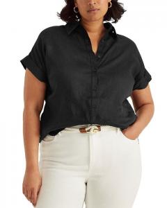 Плюсовая рубашка с коротким рукавом на пуговицах Ralph Lauren, черный