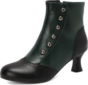 Ретро женские ботильоны с круглым носком, средней высоты каблуком и закрытой пяткой Renessmi, Green