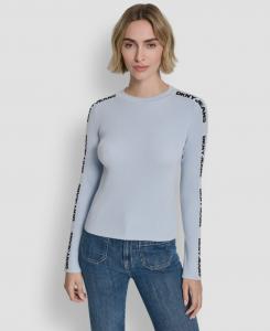 Женский свитер с длинными рукавами и круглым вырезом с логотипом DKNY Jeans, Frost Blue/ Black