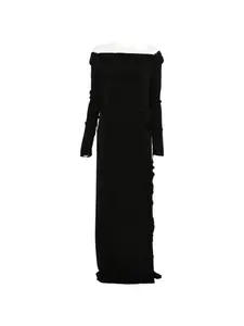 Платье с открытыми плечами и цветочным принтом Blumarine, черный