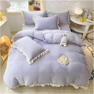 UOIO Комплект постельного белья UOIO зимний однотонный двусторонний плюш Purple