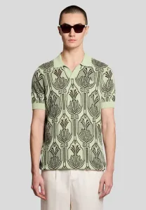 Вязаная рубашка-поло средней длины с открытым воротником и растительным принтом Lyle & Scott, Y Tender Greens