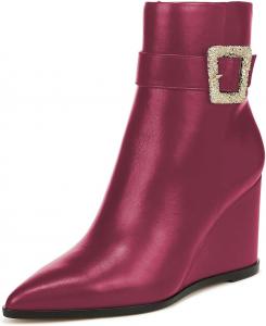 Женские стильные ботильоны YDN с ремешком и пряжкой, на танкетке, с высоким каблуком, заостренным носком и боковой молнией, для вечеринок и работы, размеры 4-16 US, Fuchsia