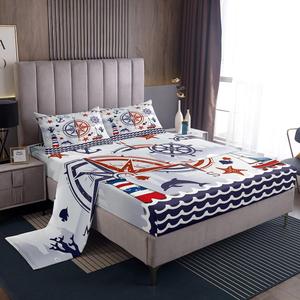 Erosebridal Комплект постельного белья Vintage Compass с морской тематикой, мягкий материал, принт с якорем и звездами, Blue Gray White